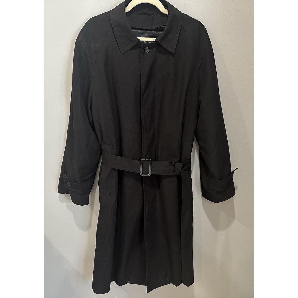 Lauren Ralph Lauren Men's 42S Black Belted Coat Removable Liner Wool Blend Long